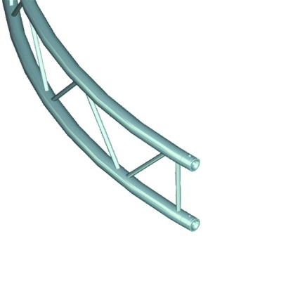 estrutura metálica tubular curva azul clara com reforço triangular interno