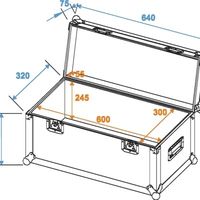 caixa de armazenamento retangular branca com cantos pretos e tampa aberta