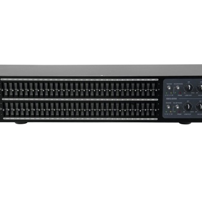 Equalizador gráfico profissional preto com dois canais e 31 bandas