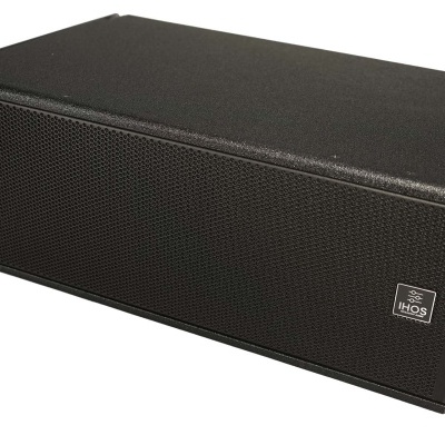 Coluna de som preta da marca IMOS com grelha metálica