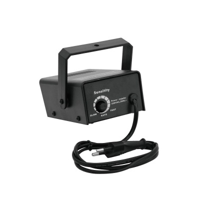 Dispositivo eletrónico preto com botão de sensibilidade, suporte e cabo elétrico