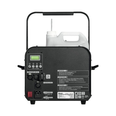 Máquina preta com visor digital e recipiente branco no topo