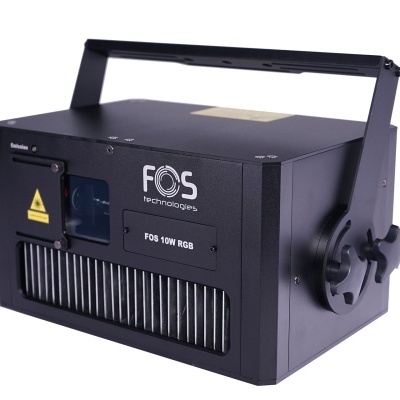 Equipamento eletrónico preto com inscrições FOS technology e FOS 10W RGB