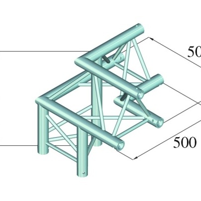 estrutura metálica triangular verde-pálida com dimensões 500x500x500 mm