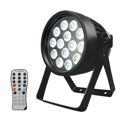 Projetor LED redondo preto com telecomando branco em fundo branco