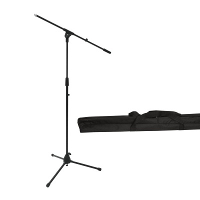 Suporte de microfone preto com bolsa de transporte