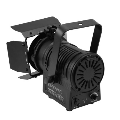 Luz de estúdio fotográfico preta com persianas e botão de ajuste