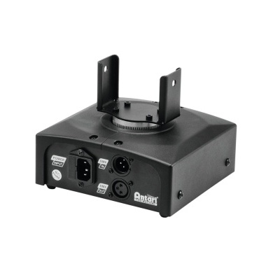 Base preta quadrada metálica com suportes verticais e conectores de áudio e energia