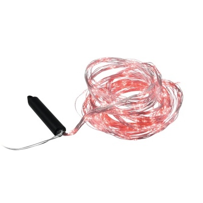 Cordão de luzes LED com fios transparentes rosados e invólucro preto