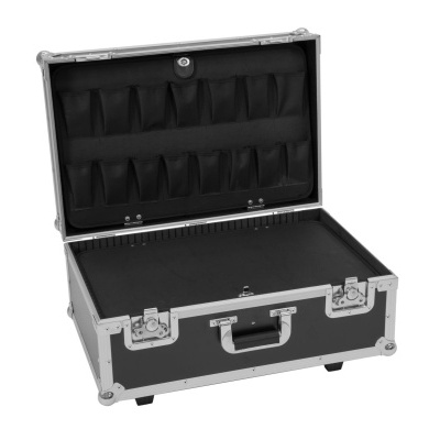 Estojo preto com estrutura metálica e interiores em feltro preto