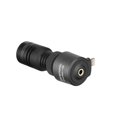 Adaptador de microfone Saramonic SR-MDi preto com entrada jack e conector Lightning