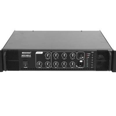 Amplificador profissional de áudio BEHRINGER preto com botões e LEDs