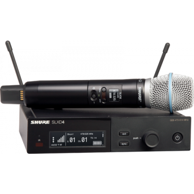 Sistema de microfone sem fios Shure preto com microfone de mão