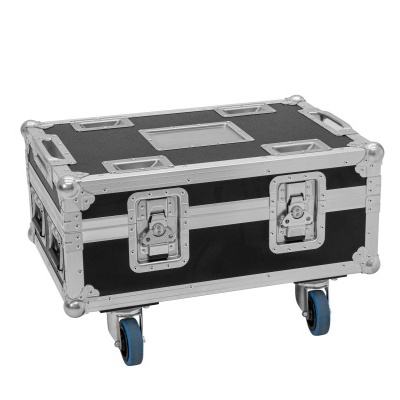 mala de transporte profissional preta com armação metálica e rodas azuis