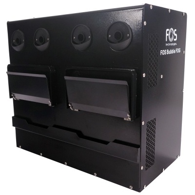 Impressora industrial FOS 8800 Pro preta com gavetas e orifícios