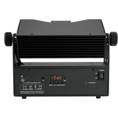 Projetor de luz LED preto com visor digital e botões de controlo