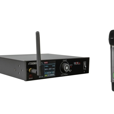 Sistema de microfone sem fios com recetor e microfone preto