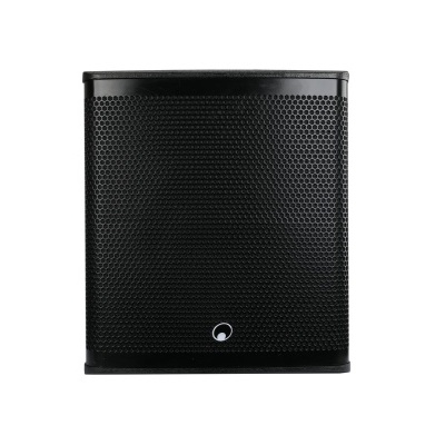 Coluna de som preta com grelha frontal em fundo branco