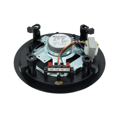 Altifalante redondo com componentes metálicos e fios coloridos