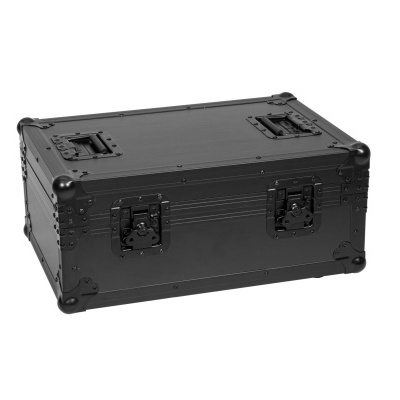 Mala de transporte retangular em metal preto com fechos de segurança