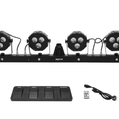 Conjunto de luzes LED pretas para palco com comando e acessórios