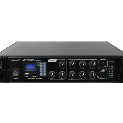 Amplificador de áudio MP250P Professional preto com botões e visor LCD