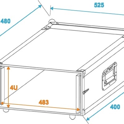 Diagrama dimensional de um rack case de equipamento com medidas em milímetros
