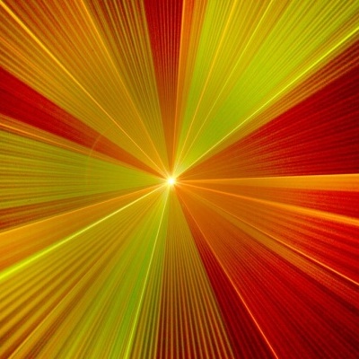 Padrão abstrato radial em vermelho, laranja e verde com luz no centro