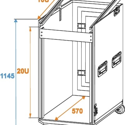 Desenho técnico de carrinho de transporte metálico com rodas e medidas em unidades e milímetros