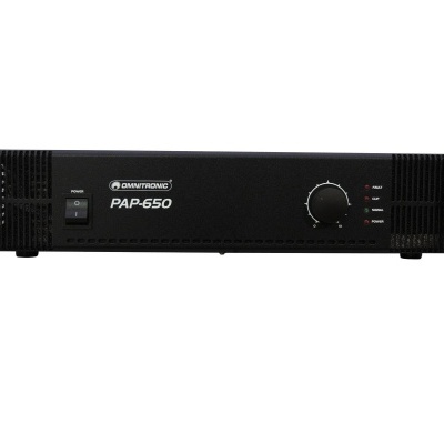Amplificador Omnitronic PAP-650 preto com controlo frontal e LEDs