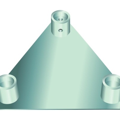 Peça metálica triangular com três cilindros fixos