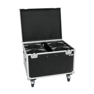 Mala de transporte preta com divisórias, acolchoada e com rodas