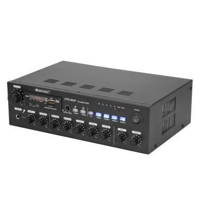 Amplificador de som SoundMax CRX-200 preto com botões e LEDs