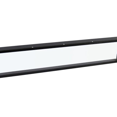 Janela retangular de vidro com moldura metálica preta e aba lateral para fixação