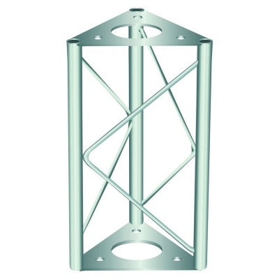 Estrutura metálica triangular prateada com barras diagonais