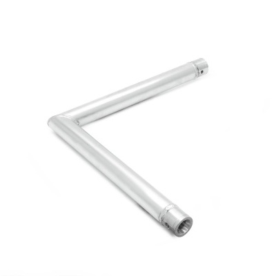 Tubo metálico prateado em forma de ângulo reto