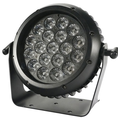 Luz LED redonda preta com suporte metálico e ícones IP65, Wi-Fi e RGB