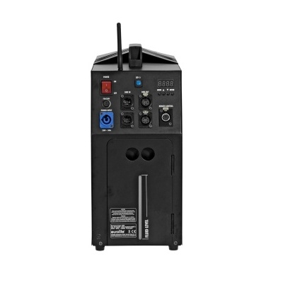 Unidade eletrónica preta com botões, conectores e ecrã digital