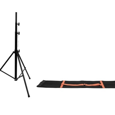 Suporte de iluminação preto com bolsa preta e laranja