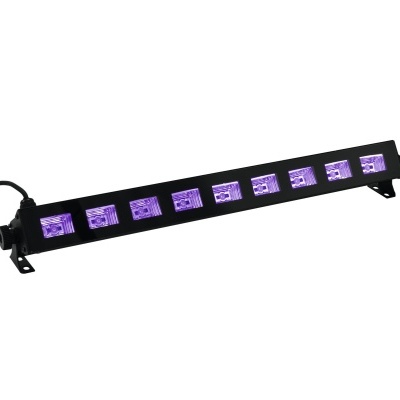 Barra de luz LED preta com painéis emissores roxos