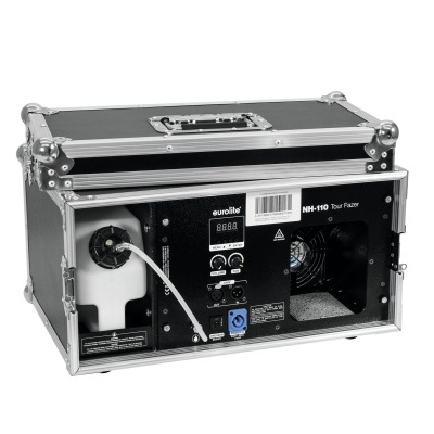 Máquina de névoa preta Eurolite NH-110 numa caixa rígida com painel frontal visível