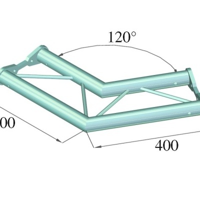 Estrutura metálica tubular angular com 120 graus e dimensões 400x400 mm