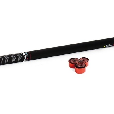 tubo preto com etiquetas e três rolamentos vermelhos e pretos sobre fundo branco