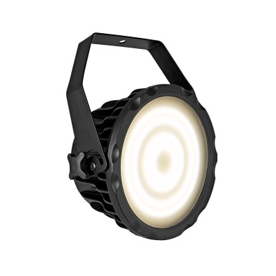 Luz LED redonda preta com suporte metálico e difusor branco