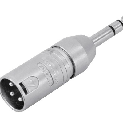 Adaptador de áudio metálico com conector XLR macho e conector TRS 6,35 mm