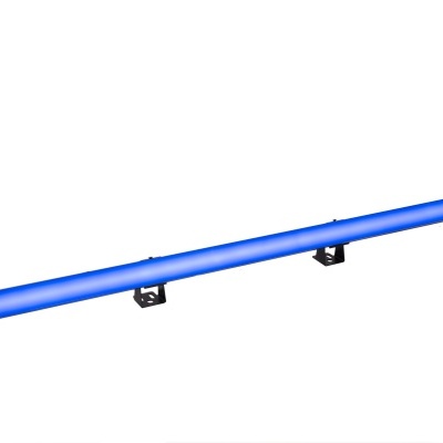 Barra de luz LED tubular azul com bases de suporte pretas