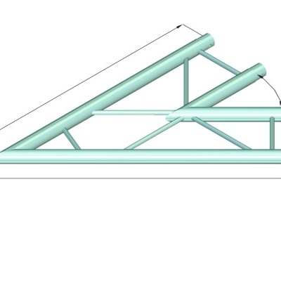 Estrutura triangular metálica de tubos verdes claros com indicação de medidas