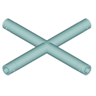 Peça tubular plástica azul clara em forma de cruz