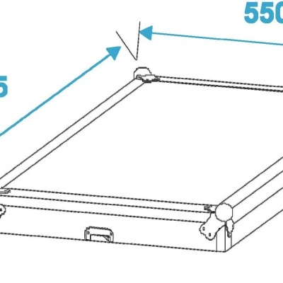 Desenho técnico de estrutura retangular com dimensões e puxador