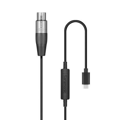 Cabo adaptador preto Saramonic com conector XLR macho e USB-C